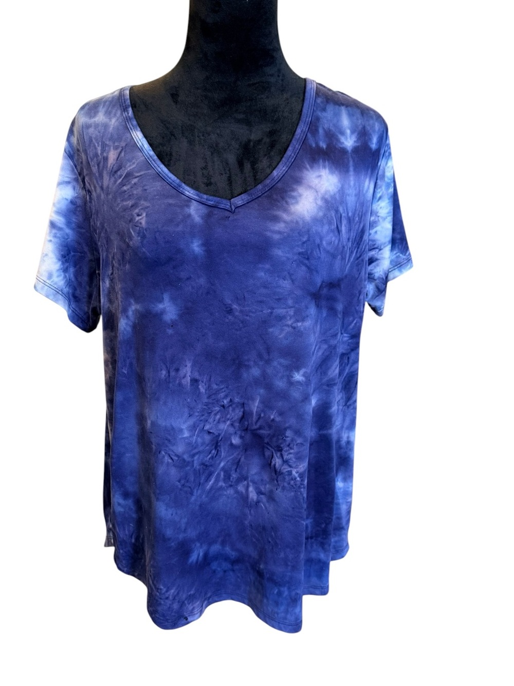 Bobbie Brooks Indigo Blue Tie-Dye V-Neck Short Sleeve T Shirt Top